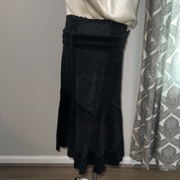 Margaret Godfrey Black Suede Belted Patchwork A Line Skirt - Picture 7 of 11